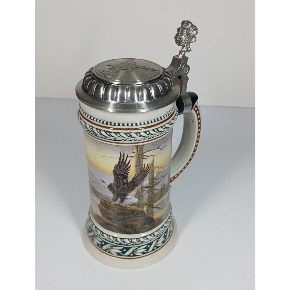 VTG Bald Eagle Stein Domex Germany Ornate Pewter Lid Eagle & Tree